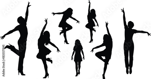 Large Diverse Collection of Dynamic Silhouettes, Featuring Ice Hockey Players, Graceful Dancers, Gymnastics Poses, and People in Action for Sports and Artistic Themes.