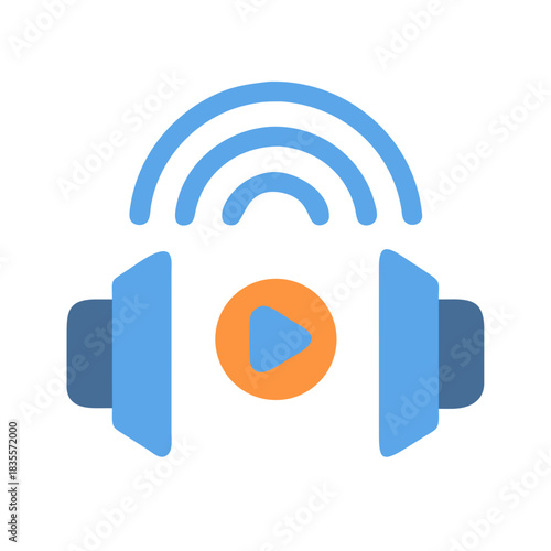 Headphones icon with play button for multimedia applications and podcasting