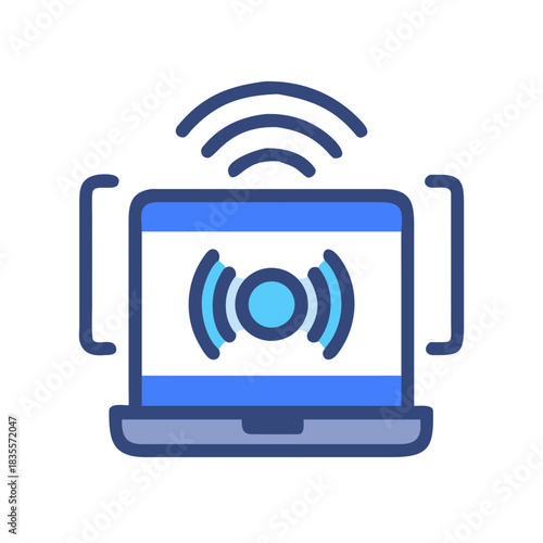 Laptop displaying a WiFi signal, modern flat illustration style on black backdrop