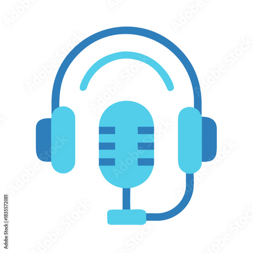 Blue headset with microphone icon symbolizing communication and customer service