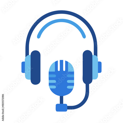 Blue headset with microphone vector illustration for online communication concept