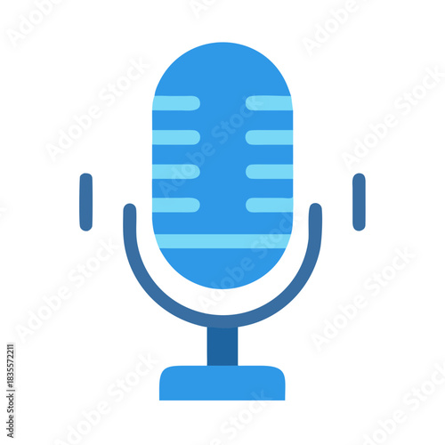 Retro Microphone Icon: Blue Illustration for Podcast, Radio, or Broadcast Designs