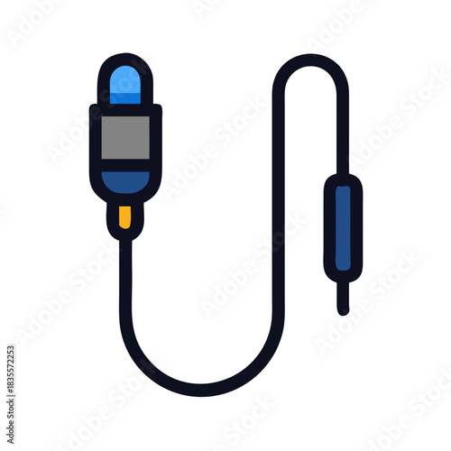 Medical IV Drip Icon with Tube, Flat Design Graphic Illustration