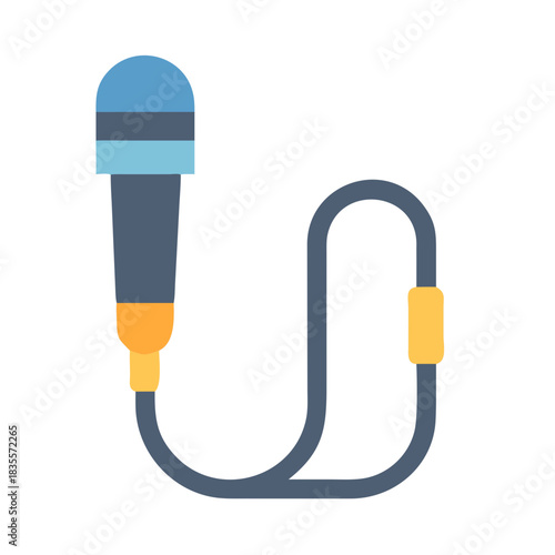 Simple microphone icon with cable, for audio recording and communication concepts