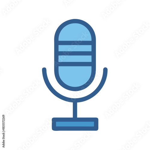 Blue microphone with outline isolated on black background in vector format