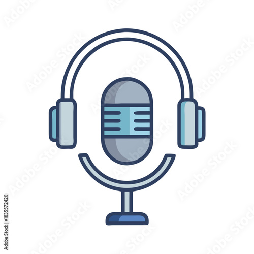 Retro Microphone and Headphones Flat Icon Illustration for Podcast Studio Design
