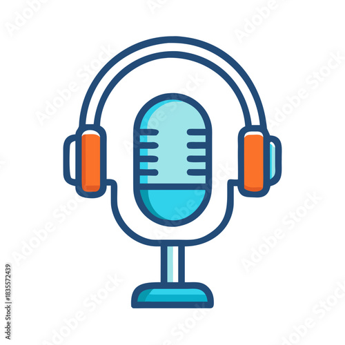 Modern microphone with headphones icon illustration for podcast and music themes