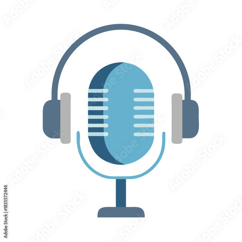 Retro microphone with headphones on a black background flat illustration