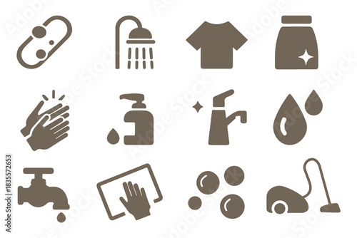 Hygiene Icon Set Brown Minimal Symbols for Cleanliness, Health & Sanitation Design