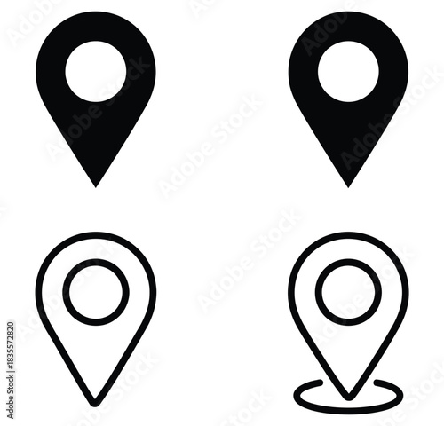 Map Pin Icon Set, location marker symbols for web design, apps, and UI, GPS navigator pointers, destination position signs, vector map point labels, travel and navigation markers, map interface 