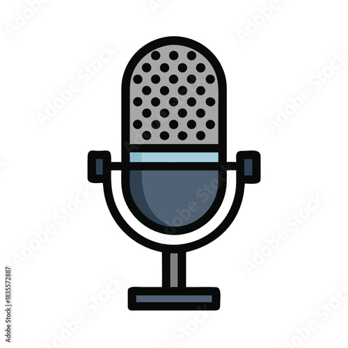 Retro microphone icon with geometric design on a stark black backdrop