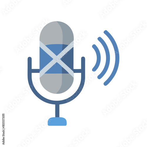 Stylish microphone illustration with sound waves on a clean black background