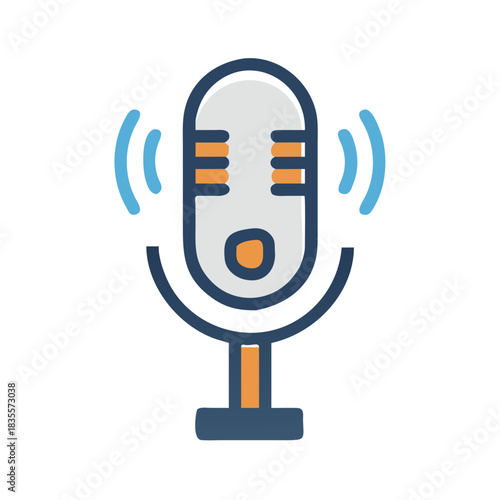 Retro microphone icon with sound waves for podcasting and audio recording