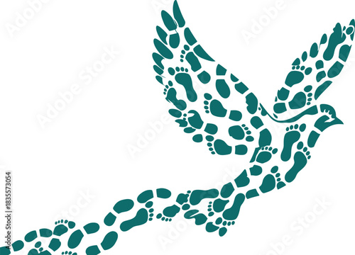 Abstract teal leopard print bird of prey soaring in flight symbolic of freedom and spirit natural wildlife and animal imagery isolated on white background