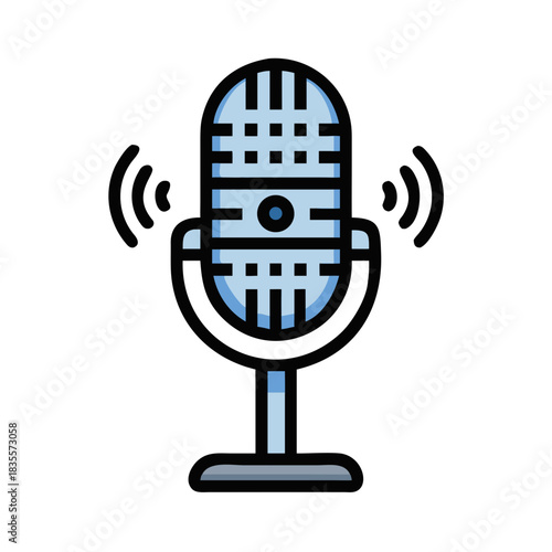 Vintage Microphone Illustration on Black Background for Podcast or Recording Concept