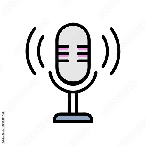 Simple podcast microphone illustration on black background for broadcasting or communication