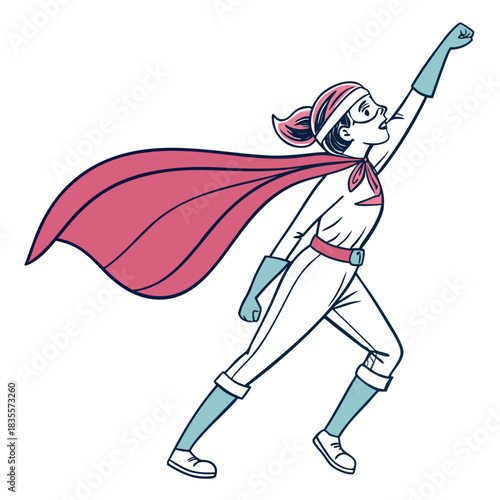 Female superhero in a dynamic pose, ready for action, inspiring strength and empowerment.