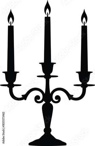 Elegant candelabra silhouette with three burning candles
