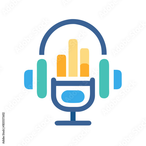 Podcast Studio Equipment: Microphone and Headphones with Audio Equalizer Graphic Icon