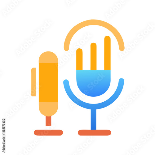 Abstract microphone icon with sound waves for podcast or broadcast design