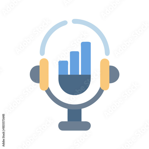 Podcast studio icon with headphones and sound wave representation on black background