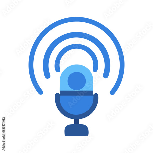 Microphone with sound wave graphic illustration suitable for podcasting or streaming audio