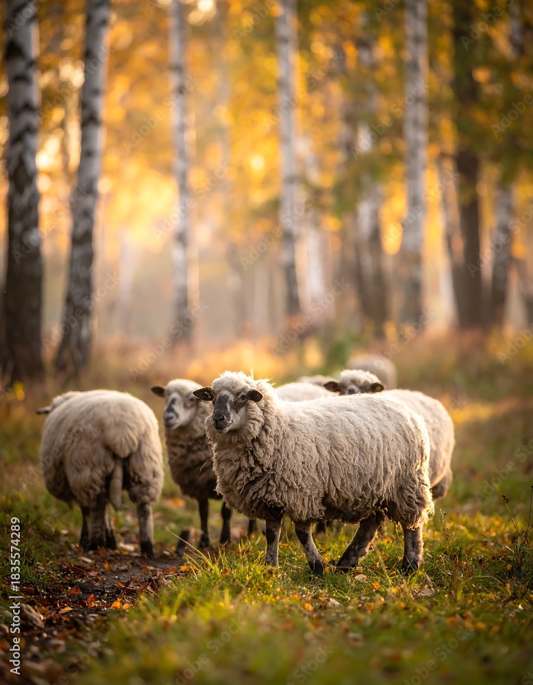 Fototapeta premium Sheep in autumnal forest