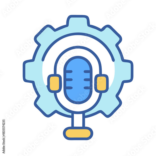 Microphone inside a gear on a black background, illustration, vector image