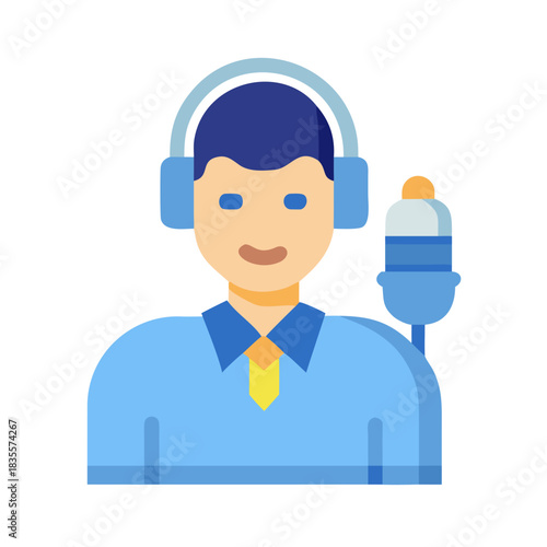 Illustration of a man with headphones and a microphone in flat style