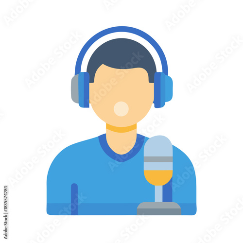 Digital Illustration of a Podcaster or Broadcaster Speaking into Microphone