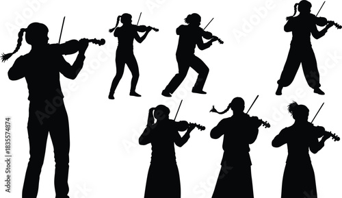 Spooky Halloween Witch Silhouette Collection, Female Figures Flying on Broomsticks and Holding Staffs for Fantasy, Sorcery, and Holiday Celebration Vector Graphic Design Isolated.