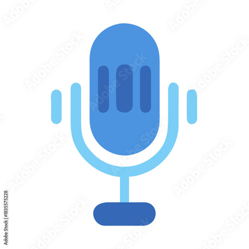Stylized Blue Microphone Icon on Black Background, Sound Recording and Communication