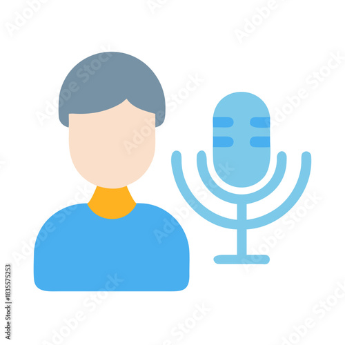 Flat style illustration of a person speaking into a vintage microphone