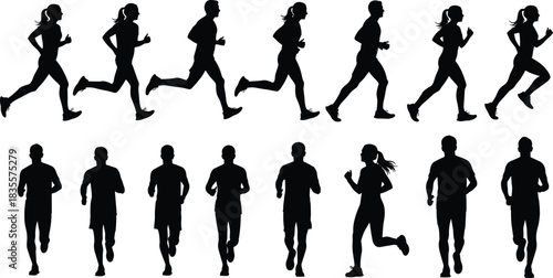 Largest Ultimate Collection of Diverse Dynamic Silhouettes, Featuring Ice Hockey Players, Soldiers, Runners, Dancers, Gymnastics Poses, and People in Active Action Vector Set.