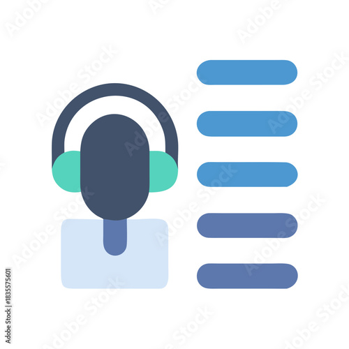 Customer service agent avatar with text bars on a black background