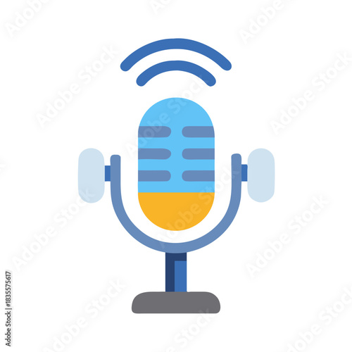 Retro microphone vector illustration against black background: podcast, radio show, broadcast concept