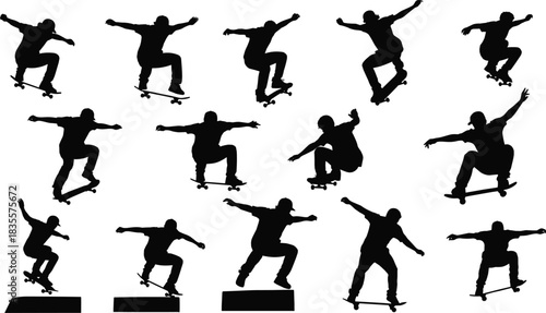 Largest Ultimate Vector Set of Diverse Silhouettes, Featuring Skateboarders, Military, Speakers, Dancers, Telephones, and Athletes in Dynamic Action for Commercial Use.