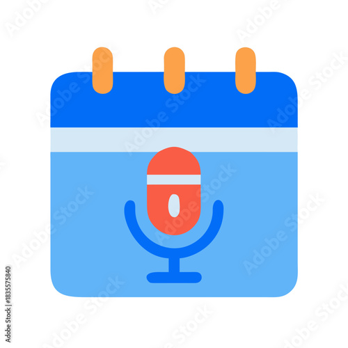 Podcast event scheduling calendar icon in flat style on a black background
