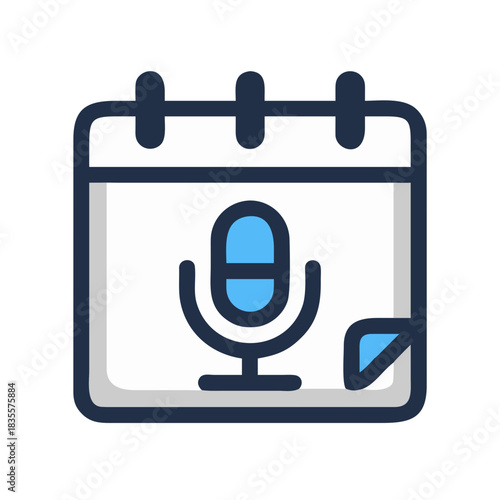 Podcast schedule icon of calendar with microphone inside representing broadcast planning