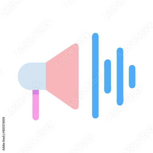 Simple flat vector illustration of a megaphone with sound waves on black
