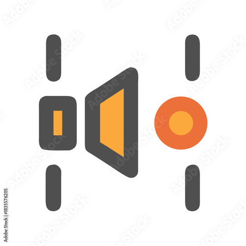 Audio volume control flat design graphic with equalizer bars on black background