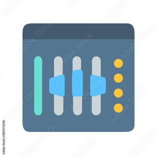 Audio mixer interface with sliders in modern flat vector style illustration