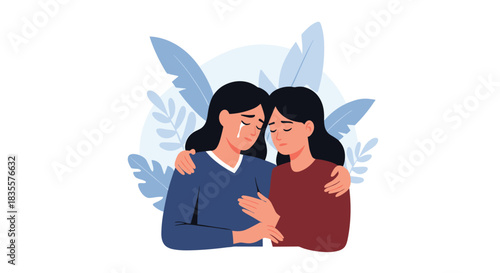 Empathetic woman consoling her crying friend, offering comfort, support, and a shoulder to cry on during a difficult time.