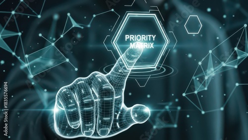 Priority matrix on virtual screen with digital hand reaching