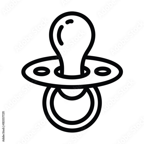 An outlined baby pacifier icon with a bulb teat is isolated on white