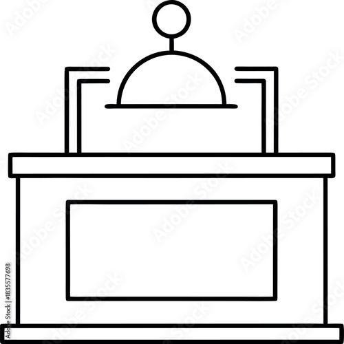 Black and White Line Drawing of Reception Podium with Dome Ornament and Raised Platform Illustration