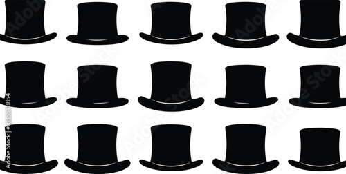 Set of Vintage Top Hat Vector Silhouettes, Classic Gentleman Black Headwear Drawing, Formal Wear Accessory Collection, Elegant Magician Cylinder Illustration Design