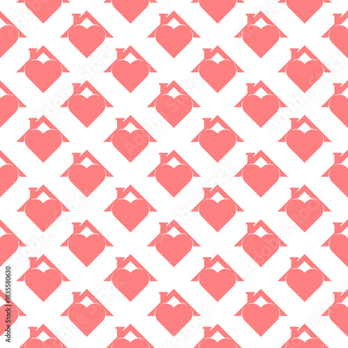 Heart house seamless pattern isolated on white background
