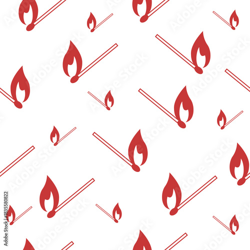 Burning match seamless pattern isolated on white background