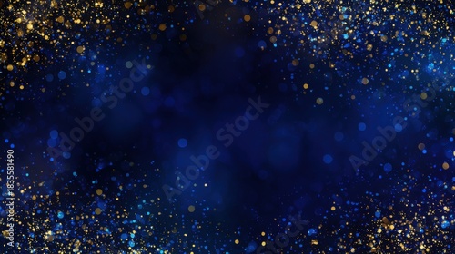 Fototapeta Naklejka Na Ścianę i Meble -  A black and blue iridescent background with golden sparks at the corners. a feeling of luxury.
